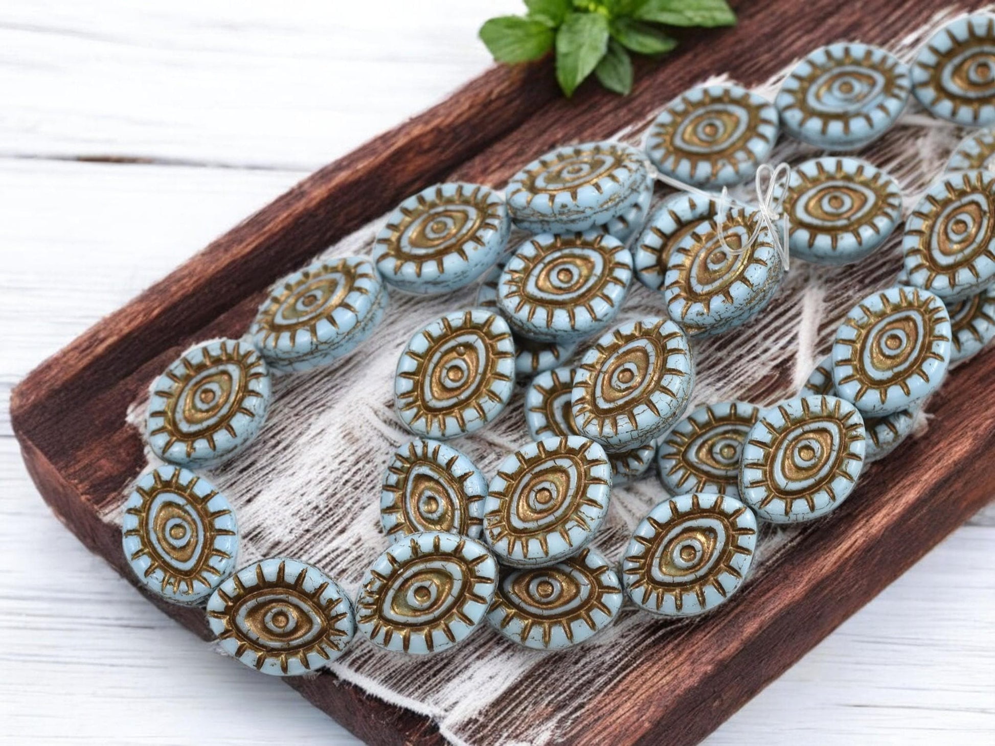 Czech Glass Beads - Evil Eye Beads - Mystic Eye Beads - Picasso Beads - Full Strand - 10pcs - 14x11mm - (996)