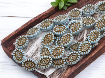 Czech Glass Beads - Evil Eye Beads - Mystic Eye Beads - Picasso Beads - Full Strand - 10pcs - 14x11mm - (996)