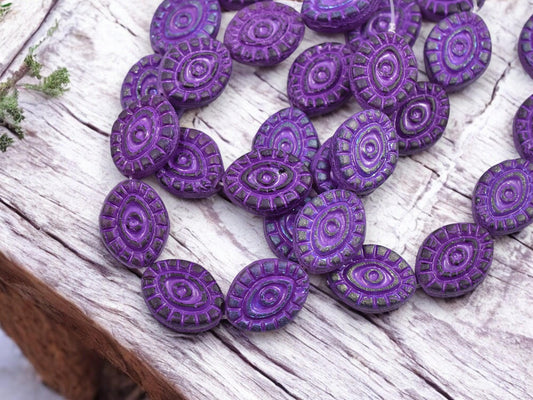 Czech Glass Beads - Evil Eye Beads - Mystic Eye Beads - Picasso Beads - Full Strand - 10pcs - 14x11mm - (996)