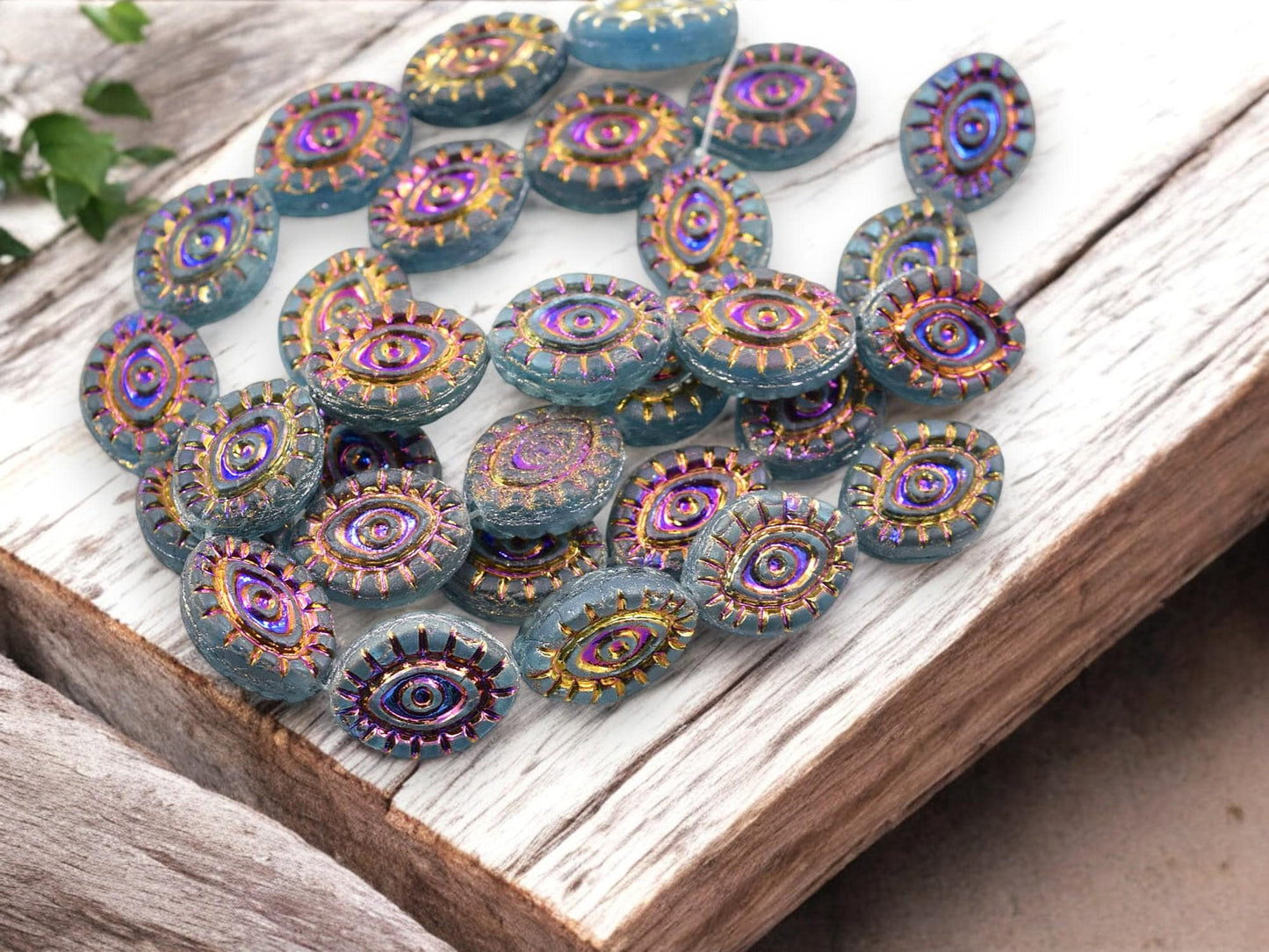 Czech Glass Beads - Evil Eye Beads - Mystic Eye Beads - Full Strand - 10pcs - 14x11mm - (956)