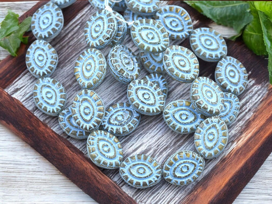 Czech Glass Beads - Evil Eye Beads - Mystic Eye Beads - Picasso Beads - Full Strand - 10pcs - 14x11mm - (3651)
