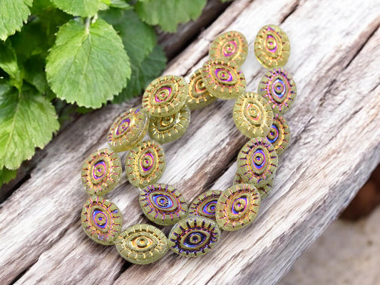 Czech Glass Beads - Evil Eye Beads - Mystic Eye Beads - Full Strand - 10pcs - 14x11mm - (1183)