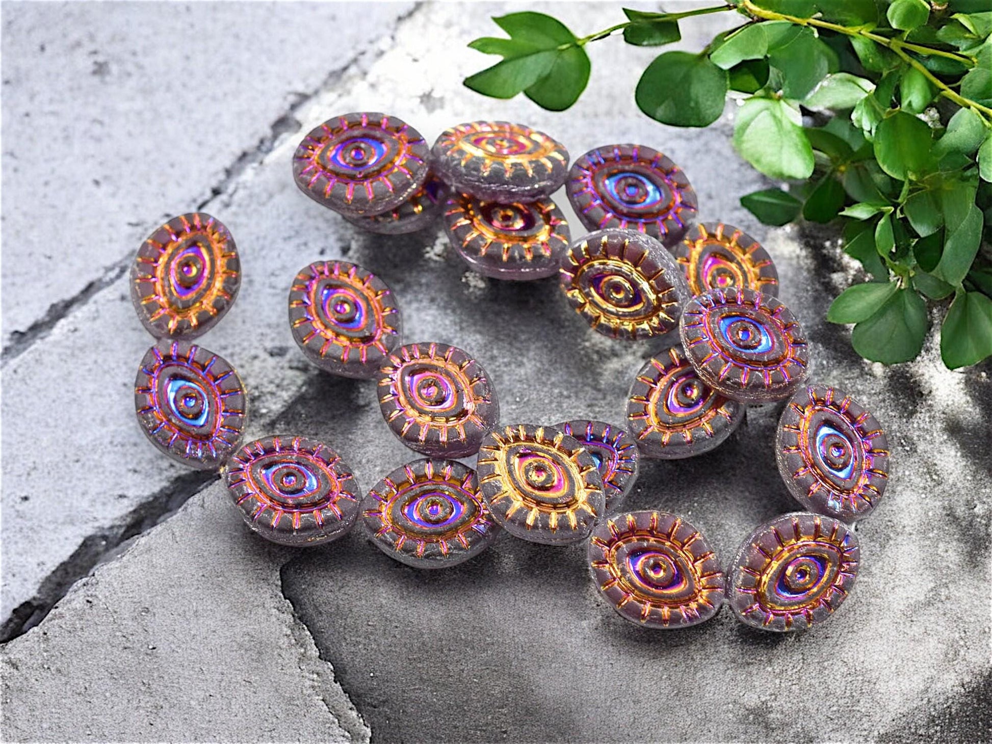 Czech Glass Beads - Evil Eye Beads - Mystic Eye Beads - Full Strand - 10pcs - 14x11mm - (4874)