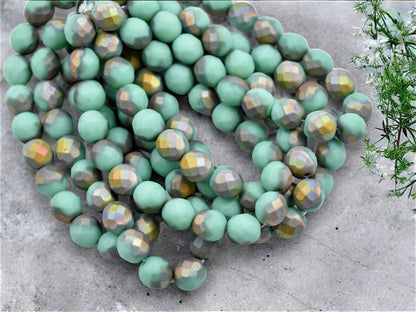 Czech Glass Beads - Picasso Beads - Fire Polished Beads - Round Beads - 8mm - 20pcs - (B184)