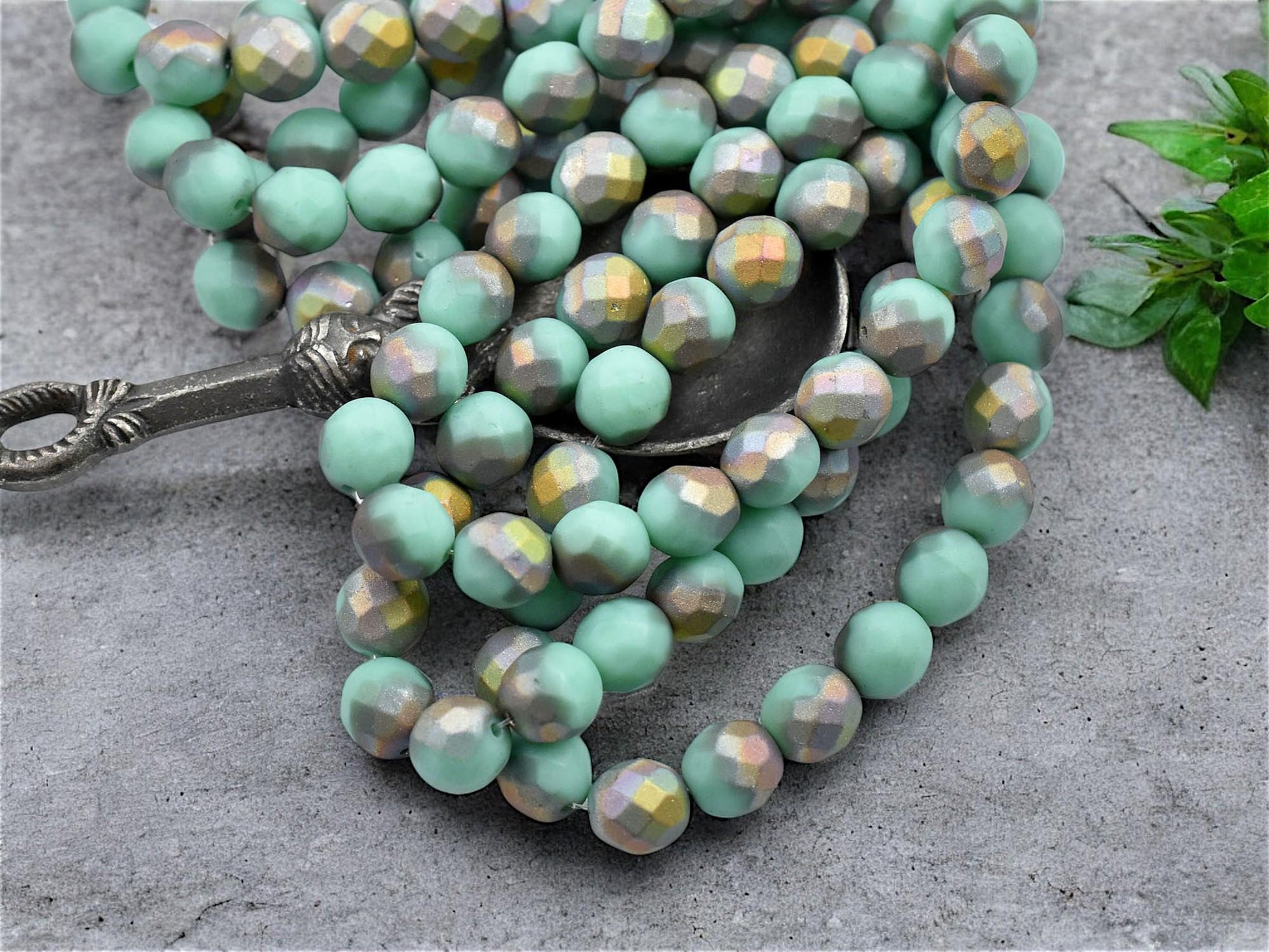 Czech Glass Beads - Picasso Beads - Fire Polished Beads - Round Beads - 8mm - 20pcs - (B184)