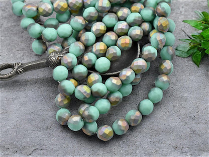 Czech Glass Beads - Picasso Beads - Fire Polished Beads - Round Beads - 8mm - 20pcs - (B184)