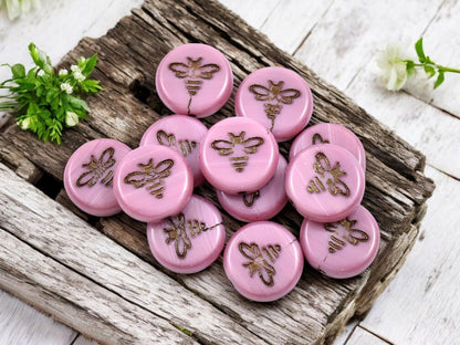 Czech Glass Beads - Bumble Bee - Bee Beads - Czech Glass Bee Coin - Picasso Beads - 12mm - 12pcs - (5581)