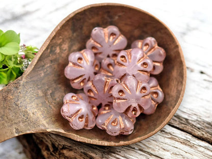 *10* 11mm Copper Washed Milky Pink Scalloped Flower Beads