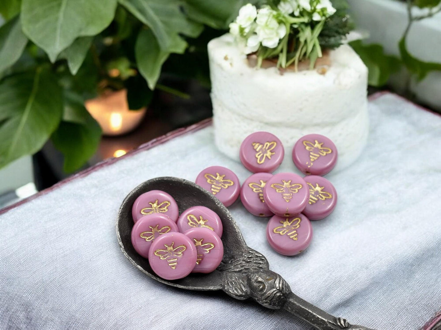 Czech Glass Beads - Bumble Bee - Bee Beads - Czech Glass Bee Coin - Picasso Beads - 12mm - 12pcs - (4927)