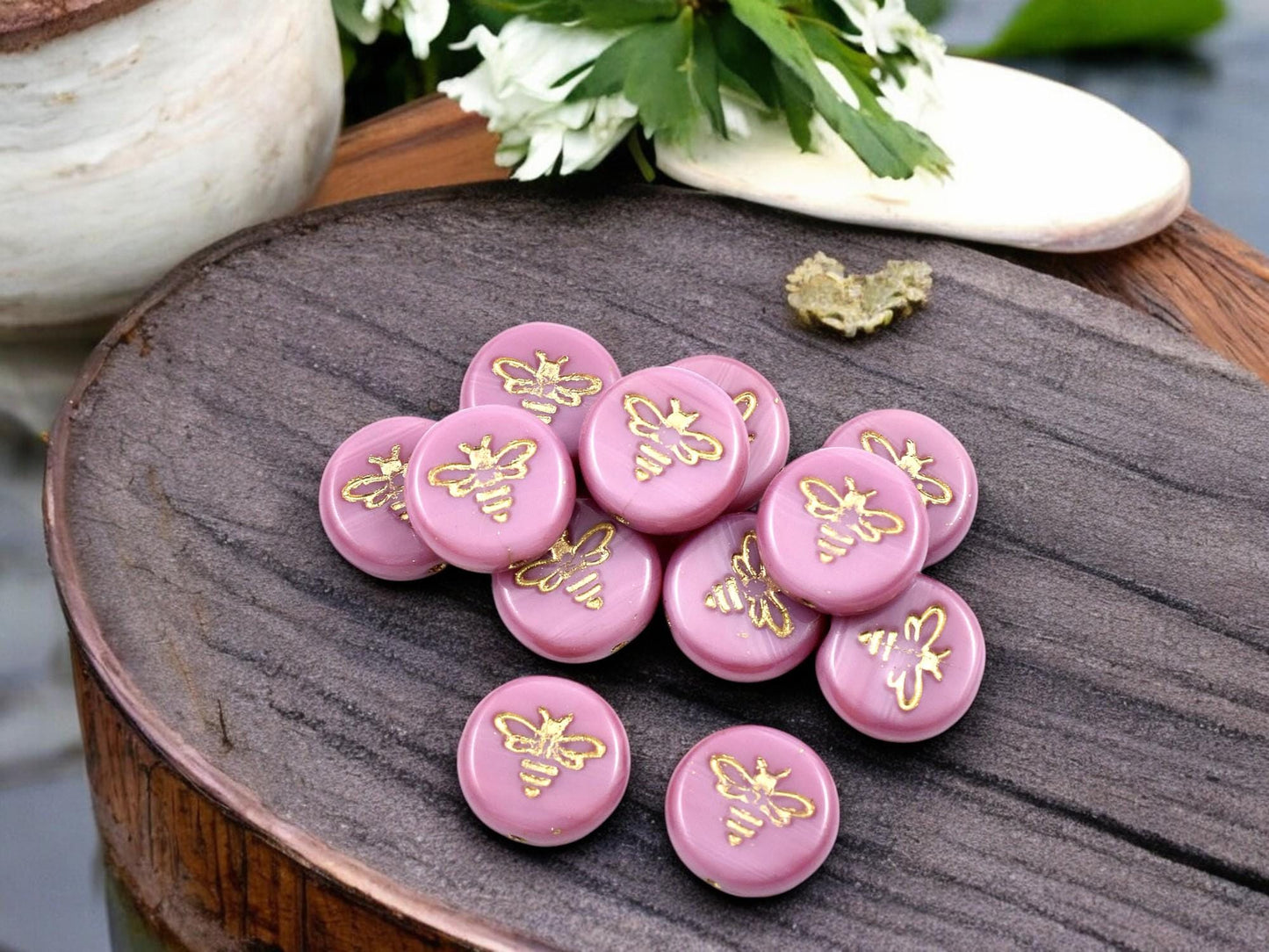 Czech Glass Beads - Bumble Bee - Bee Beads - Czech Glass Bee Coin - Picasso Beads - 12mm - 12pcs - (4927)