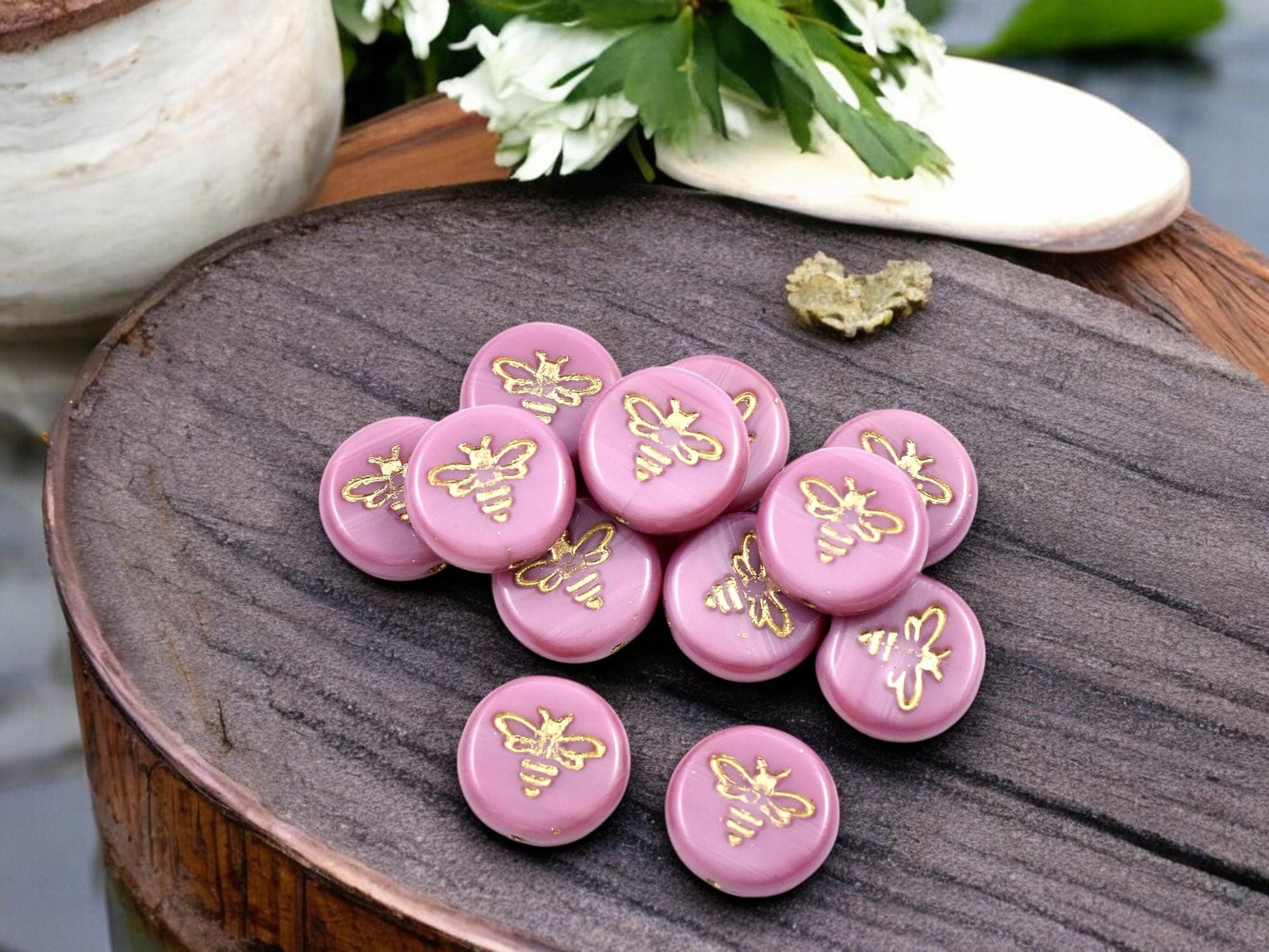 Czech Glass Beads - Bumble Bee - Bee Beads - Czech Glass Bee Coin - Picasso Beads - 12mm - 12pcs - (4927)