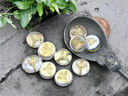 Czech Glass Beads - Bumble Bee - Bee Beads - Czech Glass Bee Coin - Picasso Beads - 12mm - 12pcs - (281)