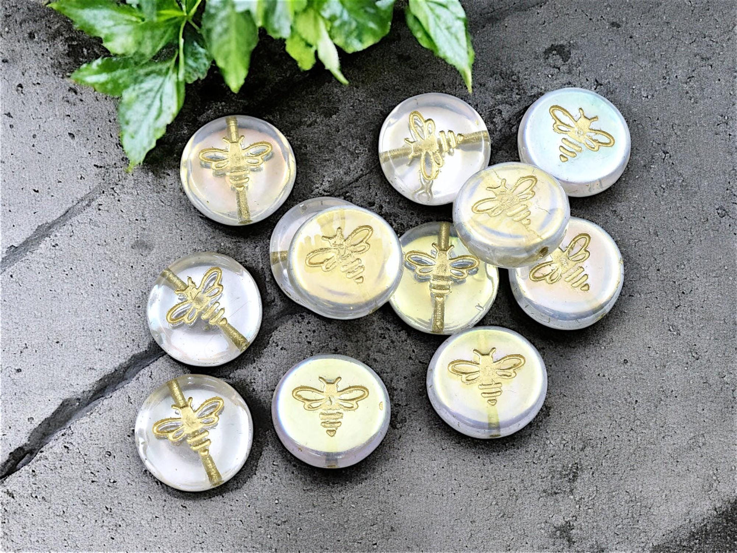 Czech Glass Beads - Bumble Bee - Bee Beads - Czech Glass Bee Coin - Picasso Beads - 12mm - 12pcs - (281)