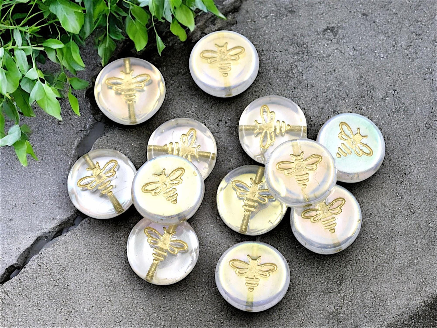 Czech Glass Beads - Bumble Bee - Bee Beads - Czech Glass Bee Coin - Picasso Beads - 12mm - 12pcs - (281)