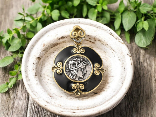 Roman Coin Pendants - Metal Pendants - Mixed Metal Pendant - Greek Coin Replica - 30x27mm - (500)