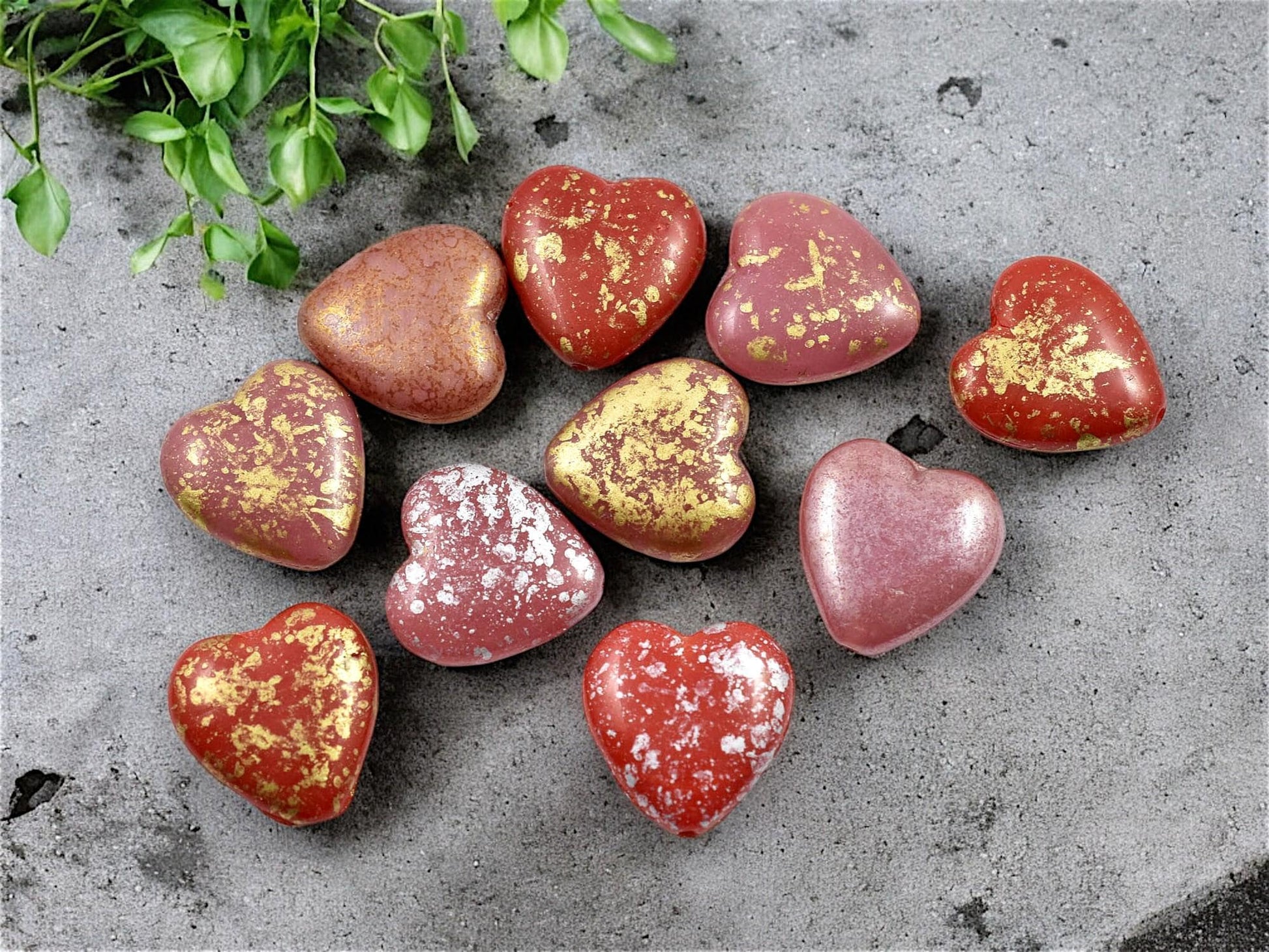 Heart Beads - Czech Glass Beads - Czech Glass Heart - Bead Mix - 14mm - 10pcs - (1568)