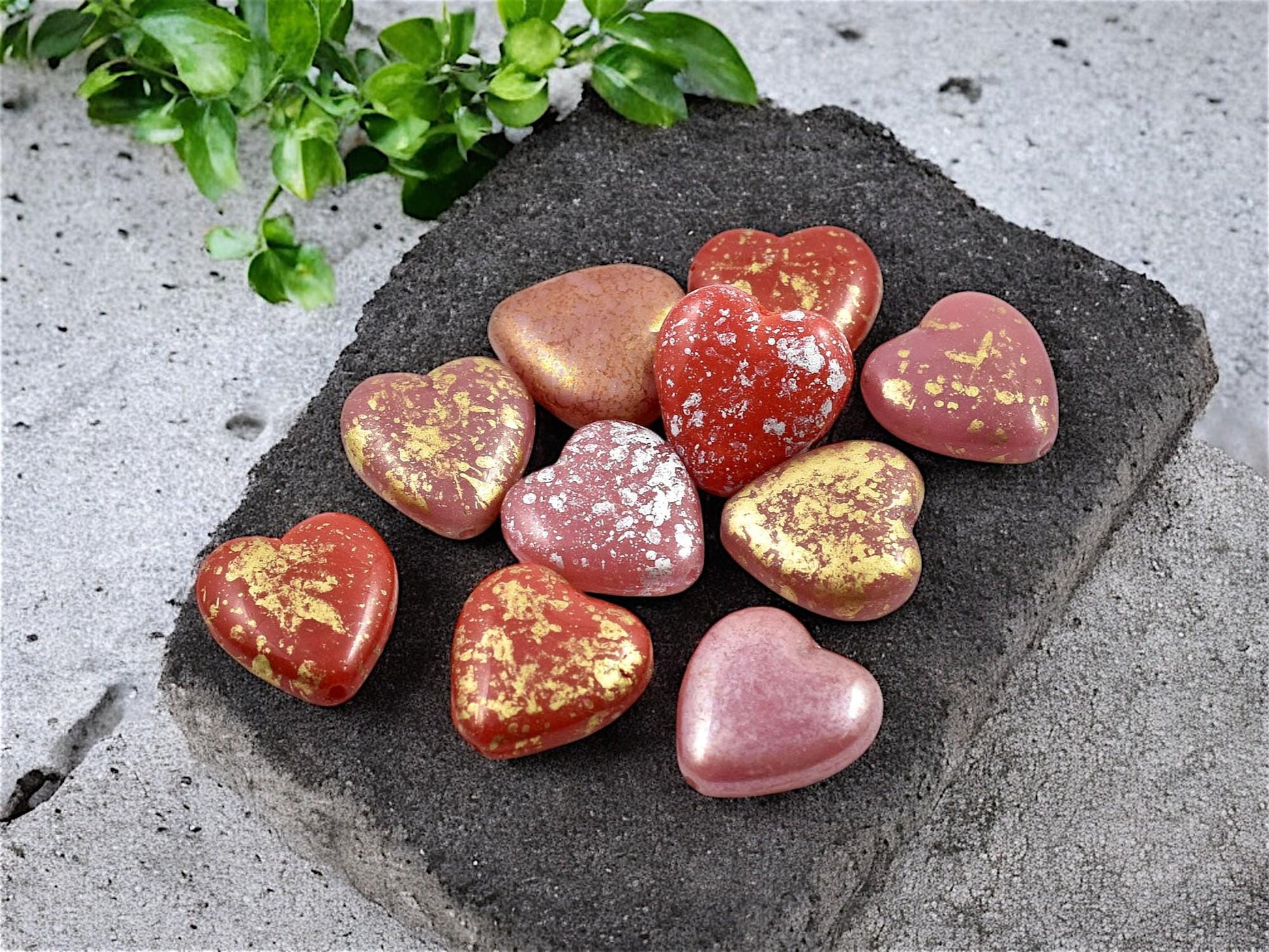 Heart Beads - Czech Glass Beads - Czech Glass Heart - Bead Mix - 14mm - 10pcs - (1568)