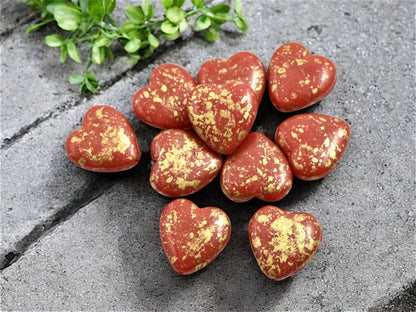 Red Heart Beads - Czech Glass Beads - Czech Glass Heart - 14mm - 10pcs - (1999)