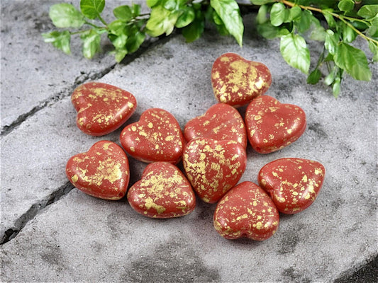 Red Heart Beads - Czech Glass Beads - Czech Glass Heart - 14mm - 10pcs - (1999)