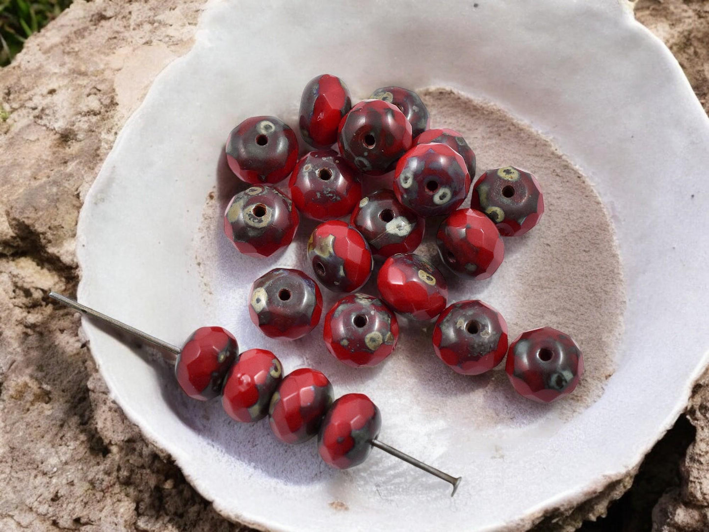 Picasso Beads - Czech Glass Beads - Rondelle Beads - Fire Polished Beads - Lipstick Red - 6x8mm - 25pcs (3577)