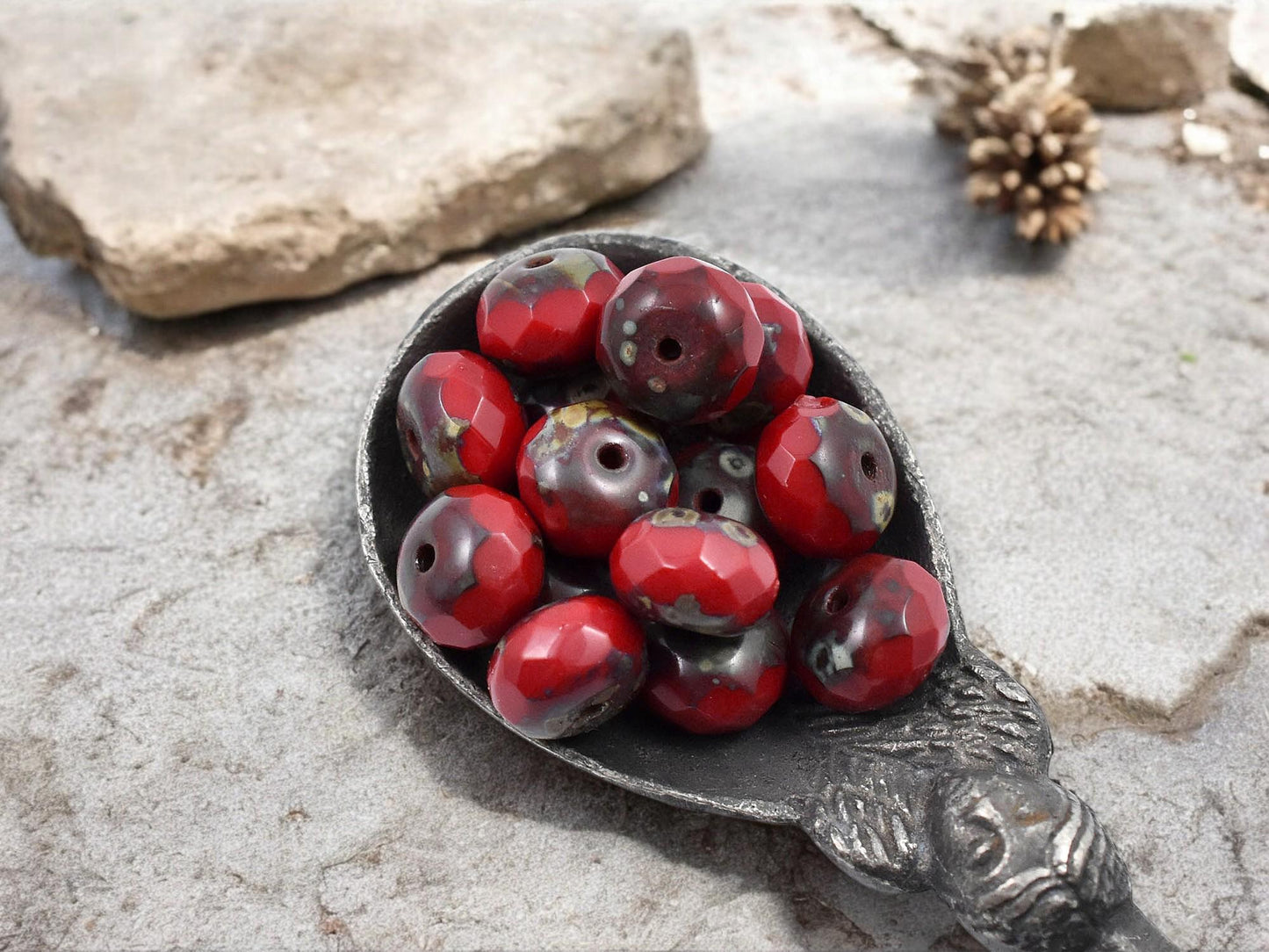 Picasso Beads - Czech Glass Beads - Rondelle Beads - Fire Polished Beads - Lipstick Red - 6x8mm - 25pcs (3577)