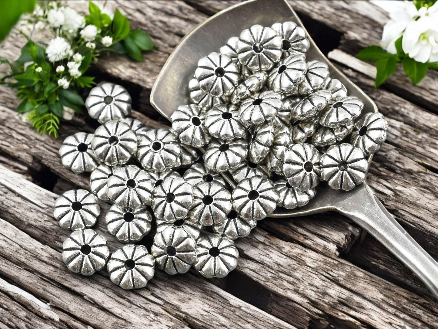 *100* 7x2mm Antique Silver Daisy Spacer Beads