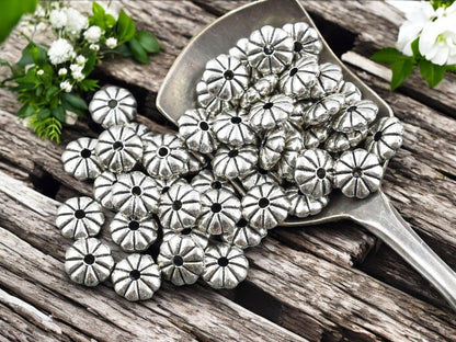 *100* 7x2mm Antique Silver Daisy Spacer Beads
