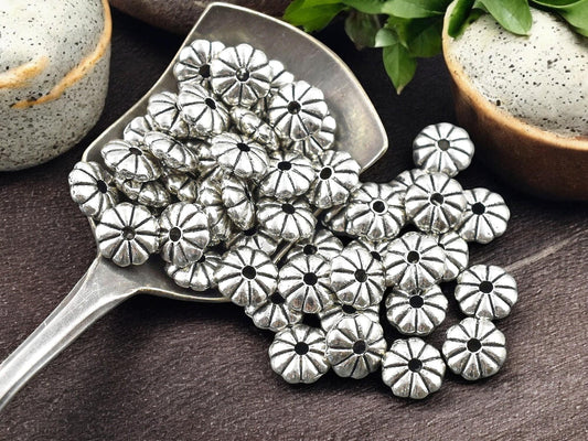 *100* 7x2mm Antique Silver Daisy Spacer Beads