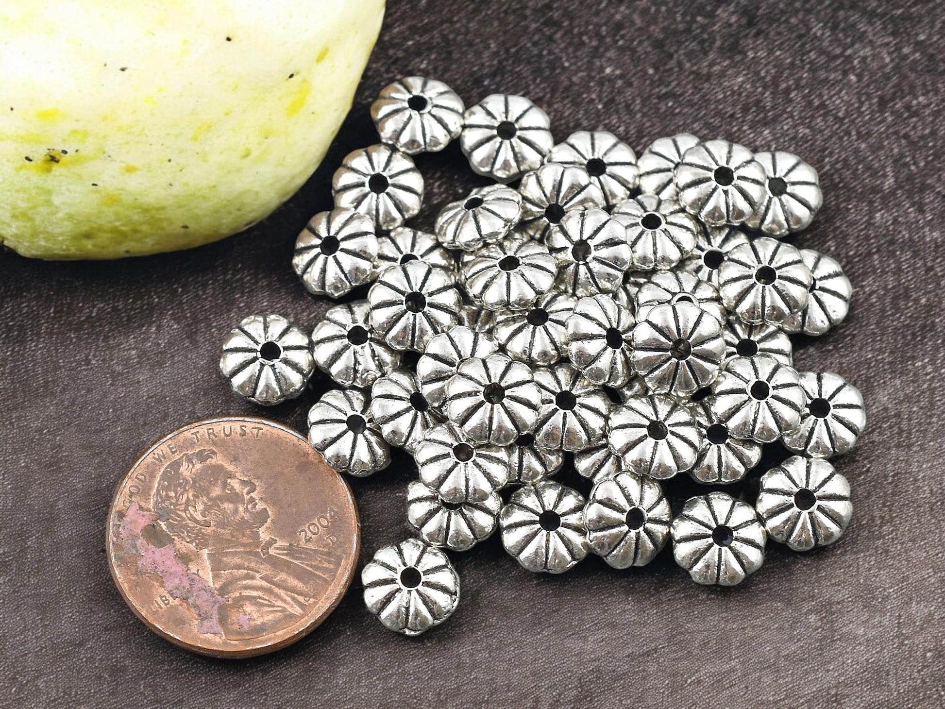 *100* 7x2mm Antique Silver Daisy Spacer Beads