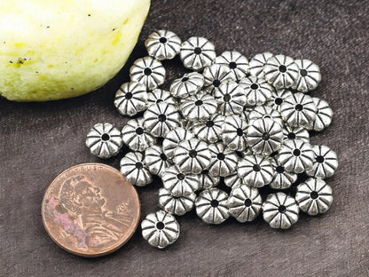 *100* 7x2mm Antique Silver Daisy Spacer Beads