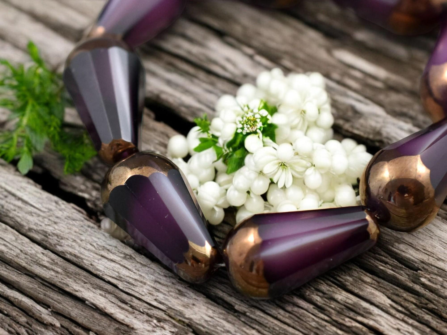 *8* 8x15mm Bronze Tipped Amethyst Cloud Faceted Drop Beads