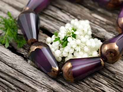 *8* 8x15mm Bronze Tipped Amethyst Cloud Faceted Drop Beads