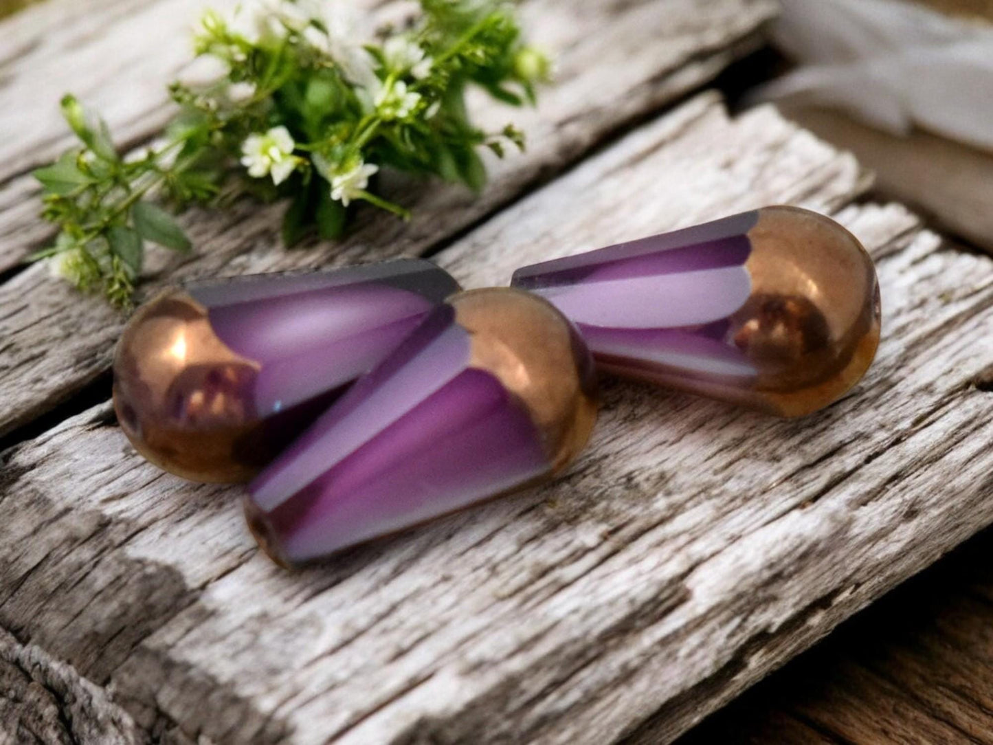 *8* 8x15mm Bronze Tipped Amethyst Cloud Faceted Drop Beads