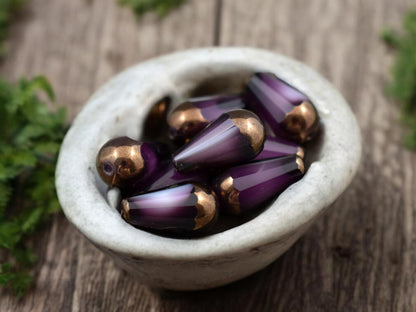*8* 8x15mm Bronze Tipped Amethyst Cloud Faceted Drop Beads