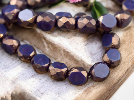 *15* 8mm Bronze Washed Plum Opal 2 Cut Fire Polished Faceted Round Beads