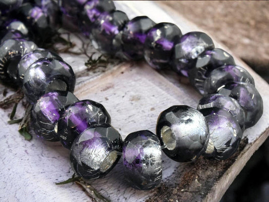 *25* 5x8mm Silver Lined Grape Purple Faceted Large Hole Rondelle Roller Beads