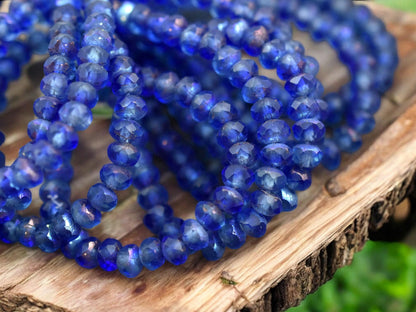 *30* 3x5mm Bronze AB Washed Matte Sapphire Fire Polished Rondelle Beads