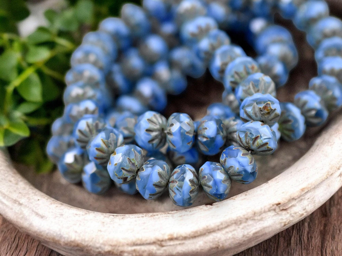 *25* 6x9mm Varigated Cornflower Blue Picasso Fire Polish Cruller Rondelle Beads