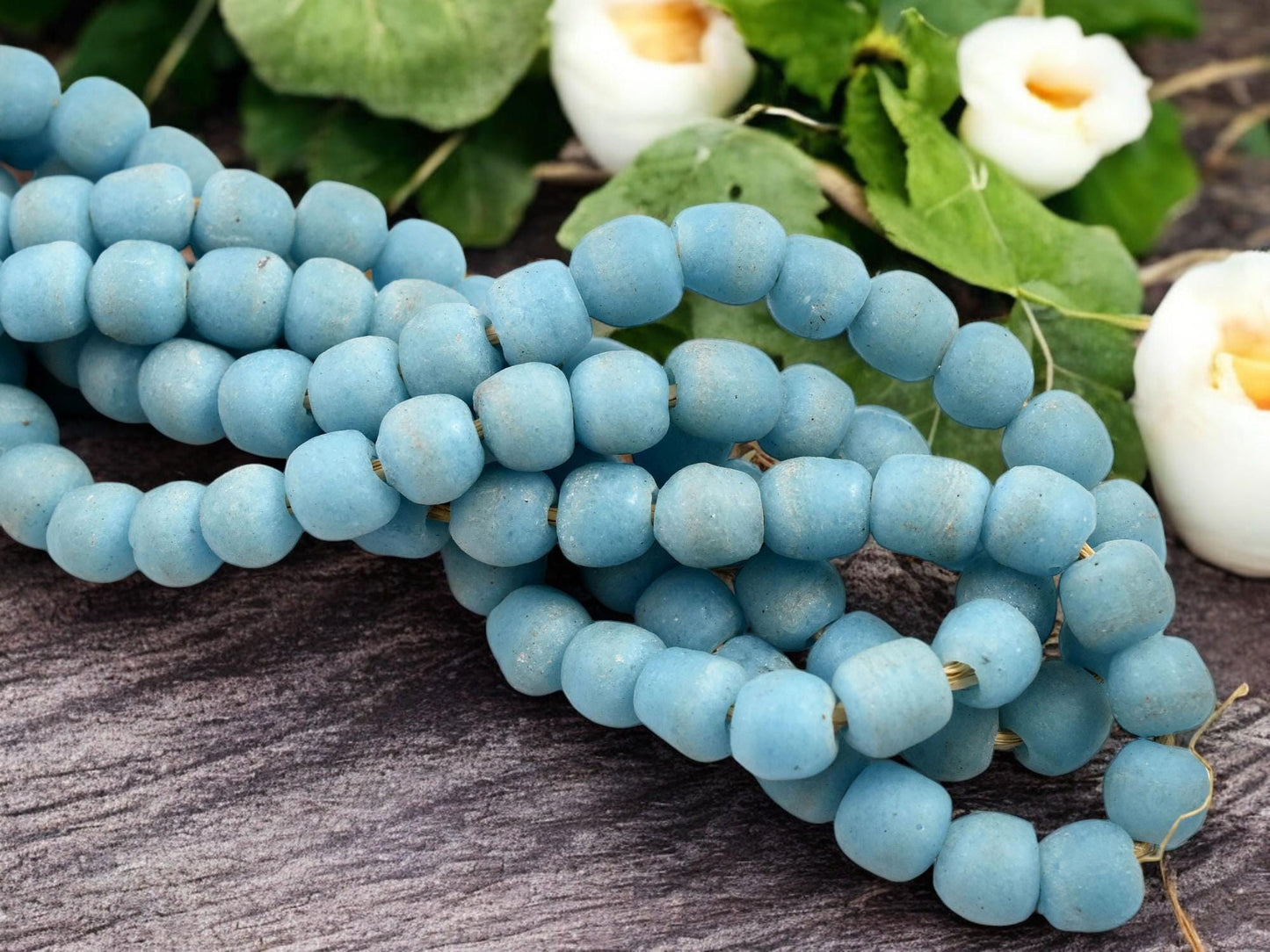 African Recycled Glass Beads - Fair Trade Beads - Krobo Beads - Powder Glass Beads - Approx 10-12mm - 19" Strand - (J49)
