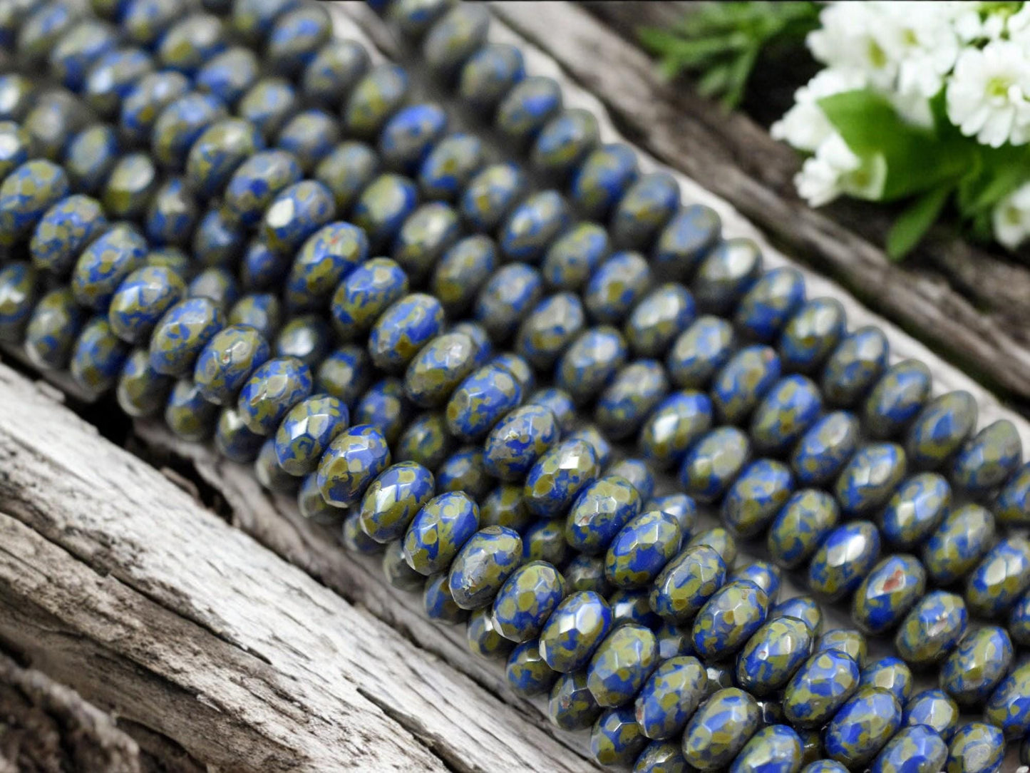 *21* 5x7mm Opaque Cobalt Travertine Fire Polished Rondelle Beads