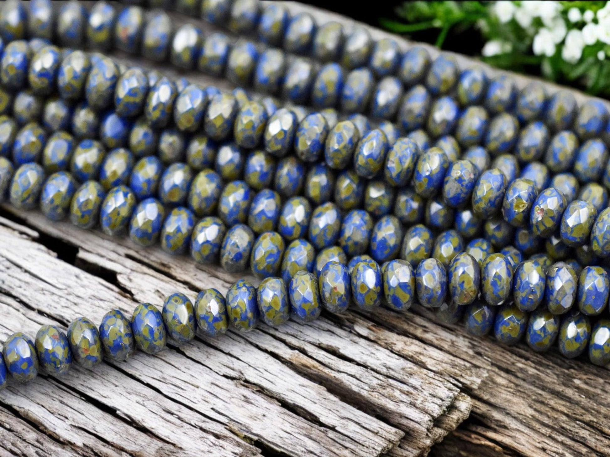 *21* 5x7mm Opaque Cobalt Travertine Fire Polished Rondelle Beads