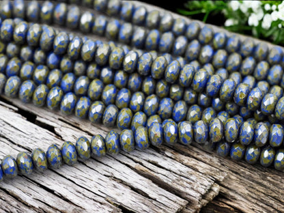 *21* 5x7mm Opaque Cobalt Travertine Fire Polished Rondelle Beads