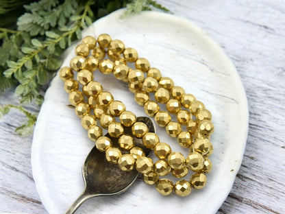 Czech Glass Beads - Fire Polished Beads - Round Beads - Gold Beads - 8mm - 25pcs - (3702)