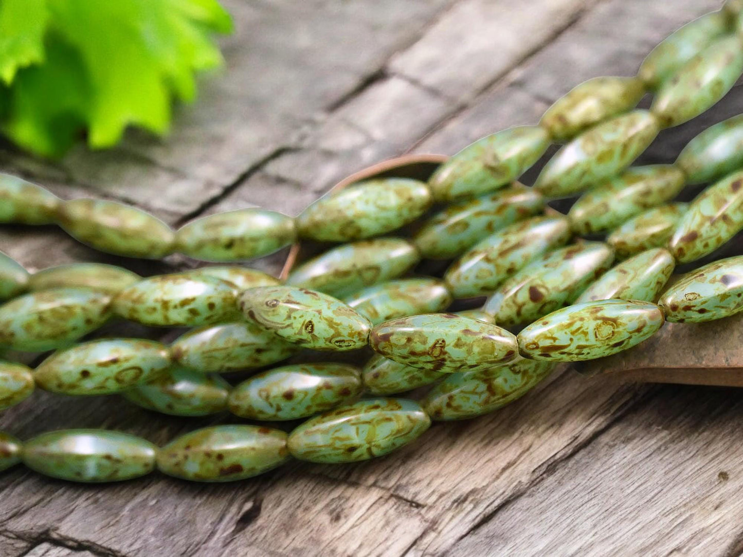 *10* 19x7mm Green Opaline Travertine Wedged Oval Beads