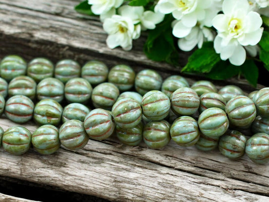*25* 8mm Turquoise Picasso Fluted Melon Rounds