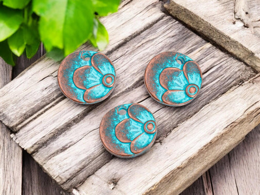 Floral Charms - Patina Charms - Metal Charms - Copper Charms - 15mm - 20pcs - (2697)