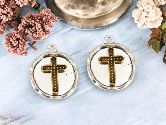 Cross Charms - Metal Charms - Religious Charms - Silver Charms - 10pcs - 23x19mm - (4765)