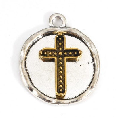 Cross Charms - Metal Charms - Religious Charms - Silver Charms - 10pcs - 23x19mm - (4765)