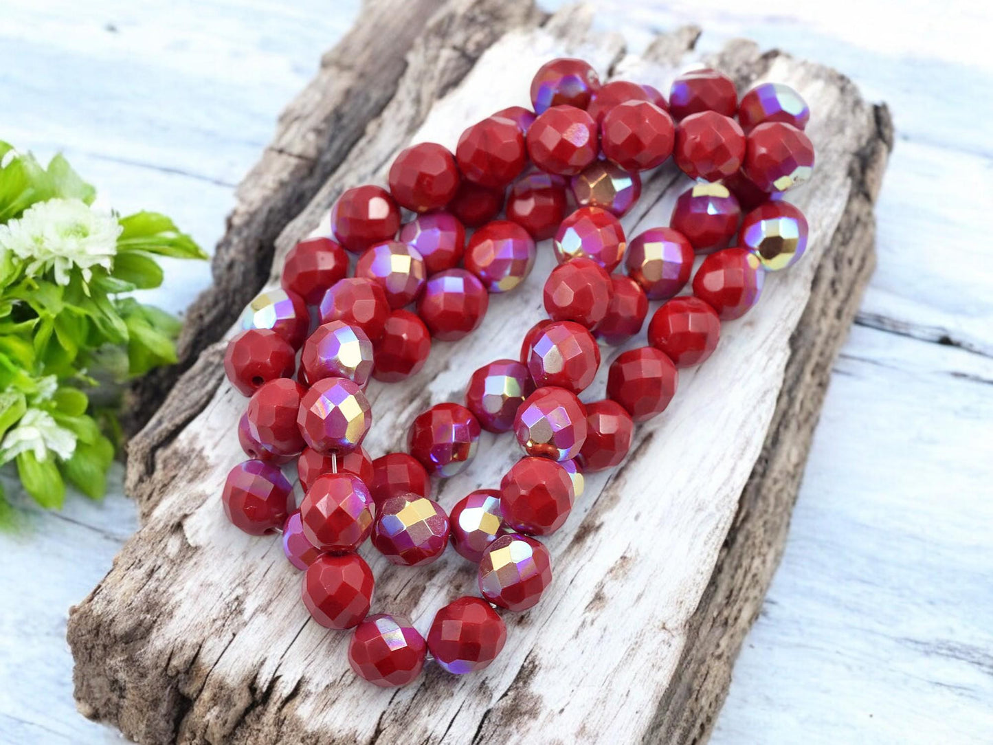 Czech Glass Beads - Fire Polished Beads - Red Beads - Round Beads - 8mm - 20pcs - (5054)