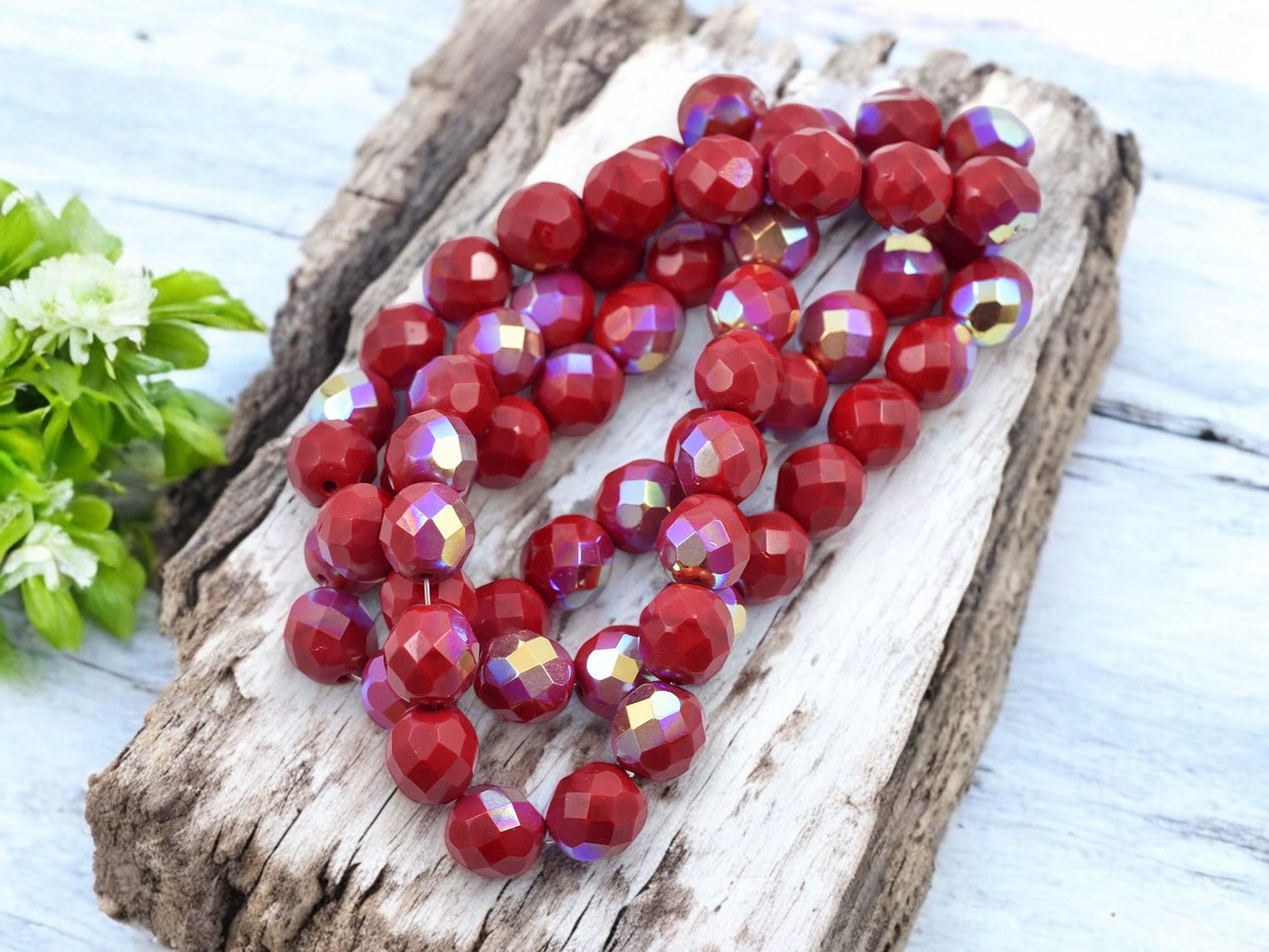 Czech Glass Beads - Fire Polished Beads - Red Beads - Round Beads - 8mm - 20pcs - (5054)